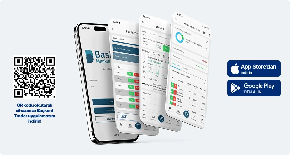 Başkent Yatırım Mobil Uygulaması QR ve ekran görselleri